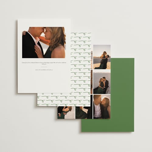 This is a kelly green rehearsal dinner invitations with standard by Cotton and Bow called first course party printing on signature in standard
