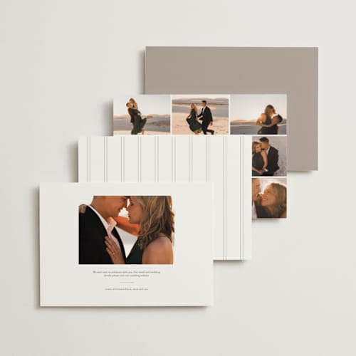 This is a linen rehearsal dinner invitations with foil pressed by Robert and Stella called headline printing on signature in standard