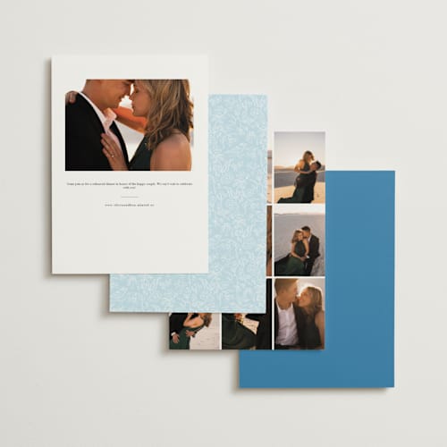 This is a cerulean rehearsal dinner invitations with foil pressed by Tamara Hilje called lavender fields printing on signature in standard