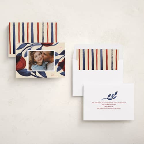 This is a pomegranate rosh hashanah cards with standard by Sumak Studio called pomegranates and blue twigs printing on recycled smooth signature in standard