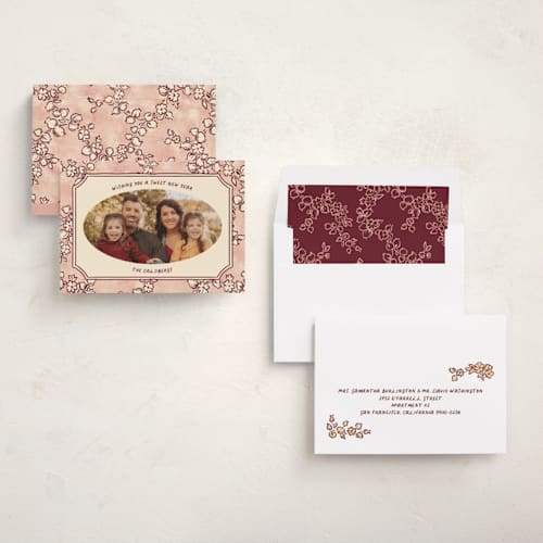 This is a rose rosh hashanah cards with standard by Jenna Holcomb called pomegranate printing on recycled smooth signature in standard