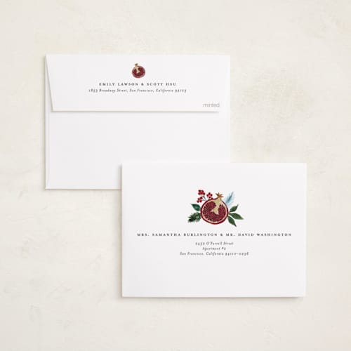 This is a evergreen rosh hashanah cards with standard by Beth Schneider called pomegranate printing on recycled smooth signature in standard