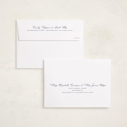 This is a navy rosh hashanah cards with standard by Annie Shapiro called lake printing on recycled smooth signature in standard