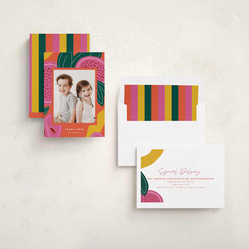 This is a apricot rosh hashanah cards with standard by Jessica Corliss called fruitful celebration printing on recycled smooth signature in standard