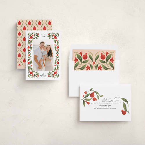 This is a sunshine rosh hashanah cards with standard by Grae called luxe pomegranate printing on recycled smooth signature in standard