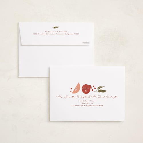 This is a pomegranate rosh hashanah cards with standard by Corinne Malesic called plentiful border printing on recycled smooth signature in standard