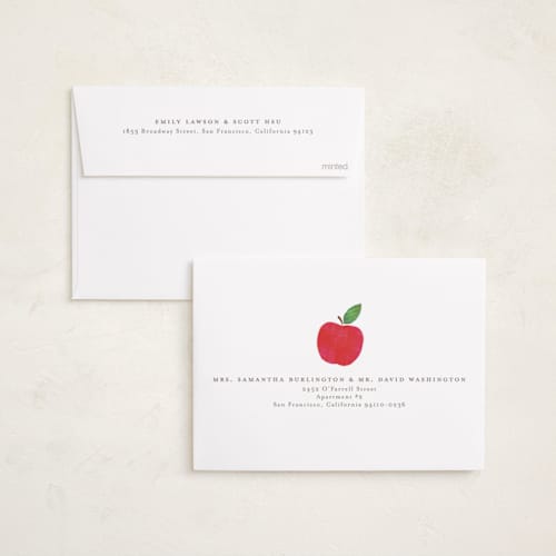 This is a honeycrisp rosh hashanah cards with standard by Jackie Crawford called shana tova apple printing on recycled smooth signature in standard