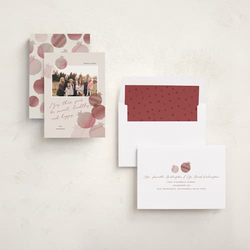 This is a peach rosh hashanah cards with standard by Pati Cascino called sweet year printing on recycled smooth signature in standard