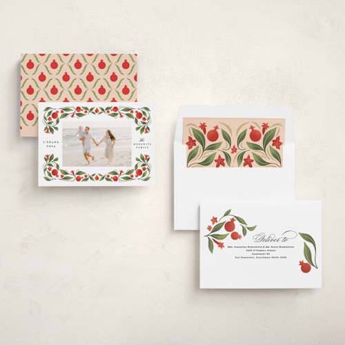 This is a sunshine rosh hashanah cards with standard by Grae called luxe pomegranate printing on recycled smooth signature in standard
