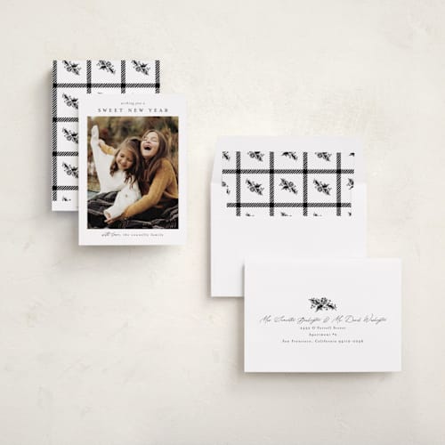 This is a snow rosh hashanah cards with standard by Chris Griffith called frame of happiness printing on recycled smooth signature in standard