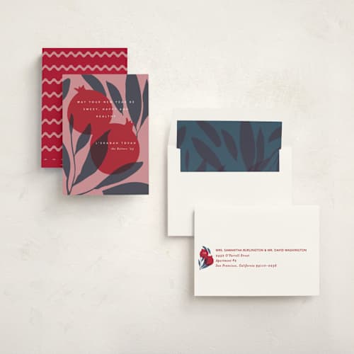 This is a pomegranate rosh hashanah cards with standard by Creo Study called mod rosh hashanah printing on signature in standard