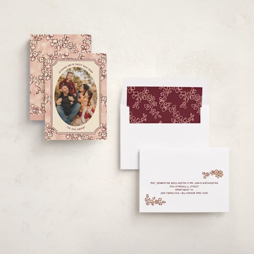 This is a rose rosh hashanah cards with standard by Jenna Holcomb called pomegranate printing on recycled smooth signature in standard