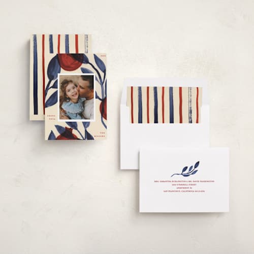 This is a pomegranate rosh hashanah cards with standard by Sumak Studio called pomegranates and blue twigs printing on recycled smooth signature in standard