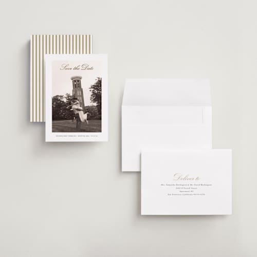 This is a cloud foil stamped save the date cards with foil pressed by Sara Hicks Malone called whisper printing on recycled smooth signature in grand