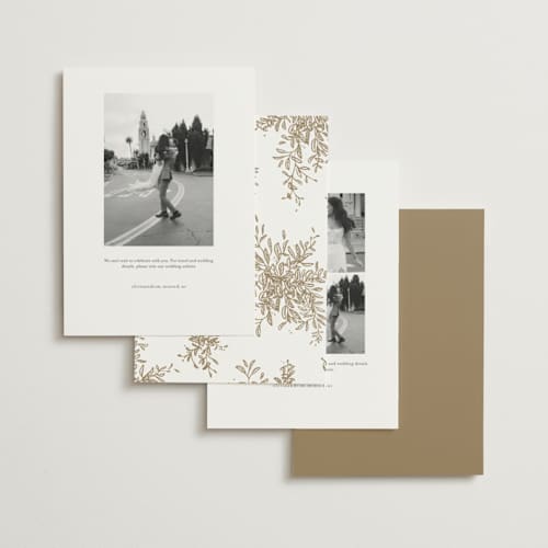This is a porcelain foil stamped save the date cards with foil pressed by Leah Bisch called reflection printing on signature in standard