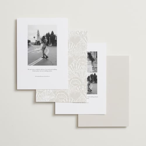 This is a pearl foil stamped save the date cards with foil pressed by Maria Alou called by the seashore printing on recycled smooth signature in standard