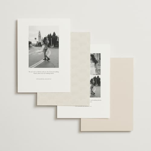 This is a sand foil stamped save the date cards with foil pressed by Hannah Bowman called simple seashell printing on signature in 5x7