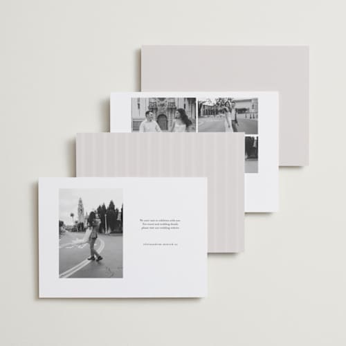This is a dove foil stamped save the date cards with foil pressed by Brianne Larsen called elegantly lined printing on recycled smooth signature in standard