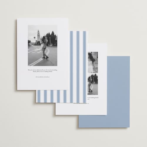 This is a royal navy foil stamped save the date cards with foil pressed by Olivia Raufman called anchored printing on recycled smooth signature in standard