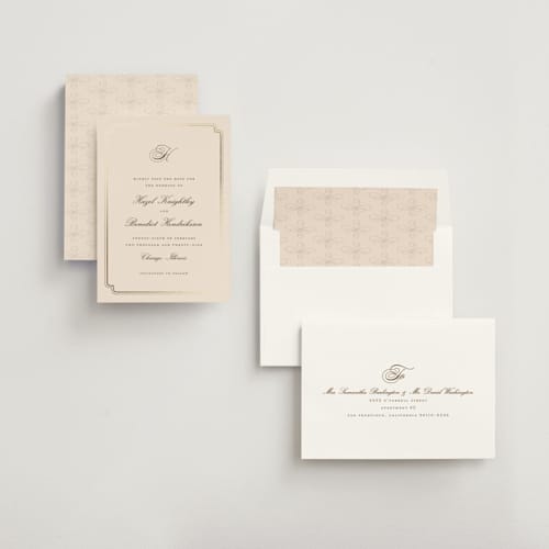 This is a bisque foil stamped save the date cards with foil pressed by chocomocacino called lussekatter printing on signature in standard