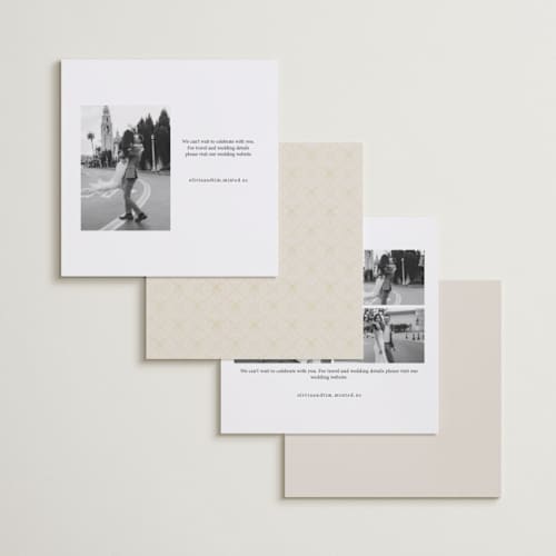 This is a ivory foil stamped save the date cards with foil pressed by Kartika Paramita called arch in a square printing on recycled smooth signature in square