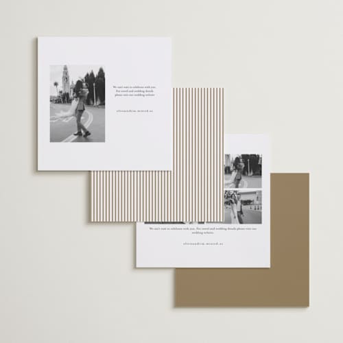 This is a pearl foil stamped save the date cards with foil pressed by Summer Winkelman called the palms printing on recycled smooth signature in square