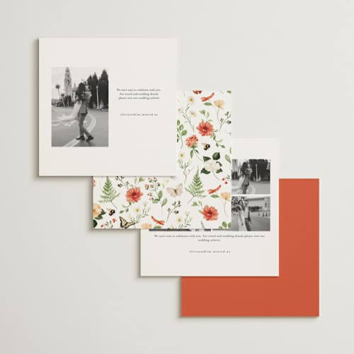 This is a verona sunset foil stamped save the date cards with foil pressed by Sarah Knight called fleur printing on signature in square