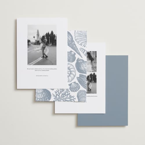 This is a coast foil stamped save the date cards with foil pressed by Kelly Schmidt called seashore printing on recycled smooth signature in standard