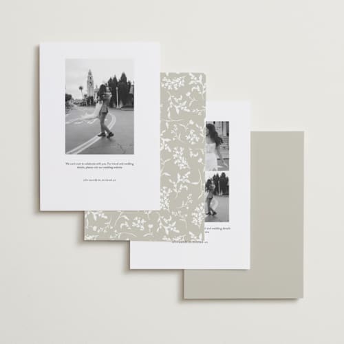 This is a noir foil stamped save the date cards with foil pressed by Jennifer Postorino called layered printing on recycled smooth signature in standard