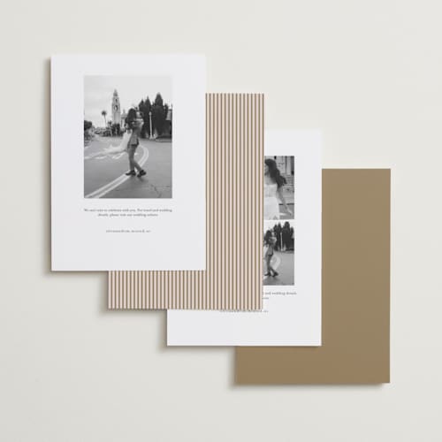 This is a vanilla foil stamped save the date cards with foil pressed by Benita Crandall called vintage border printing on recycled smooth signature in standard