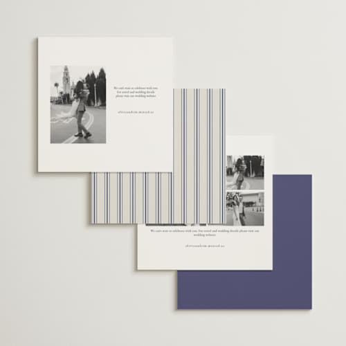 This is a dynasty blue foil stamped save the date cards with foil pressed by Ana de Sousa called tiled romance printing on signature in standard