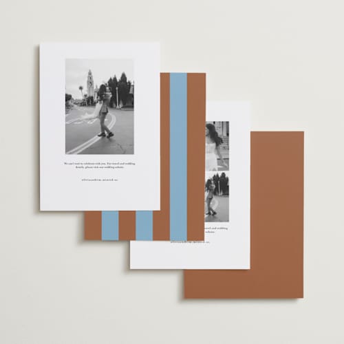 This is a camel foil stamped save the date cards with foil pressed by Maria Alou called his & hers printing on recycled smooth signature in standard