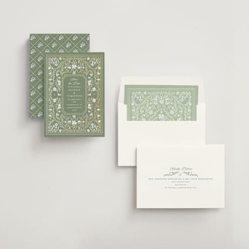 This is a morris foil stamped save the date cards with foil pressed by Claudia Orengo called victorian printing on signature in standard