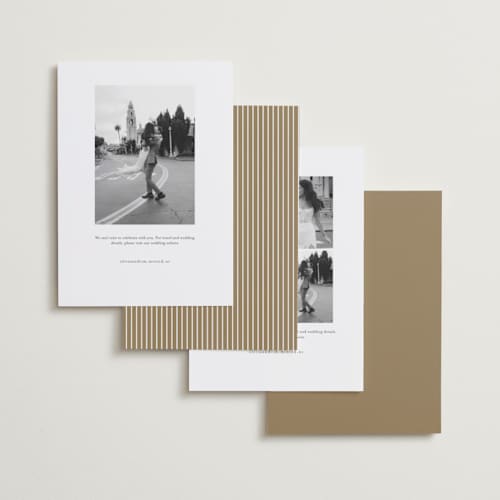 This is a pearl foil stamped save the date cards with foil pressed by Brooke Chandler called surround printing on recycled smooth signature in standard
