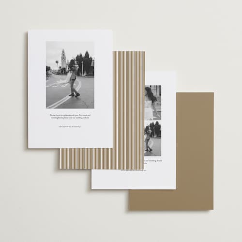 This is a pearl foil stamped save the date cards with foil pressed by Leah Bisch called union printing on recycled smooth signature in standard