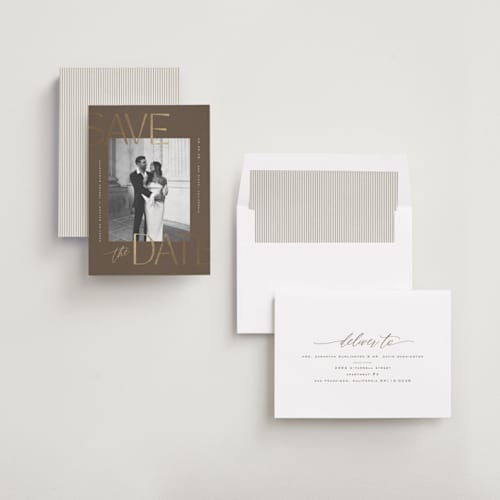 This is a desert foil stamped save the date cards with foil pressed by Wildfield Paper Co called saguaro printing on recycled smooth signature in standard