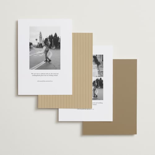 This is a powder foil stamped save the date cards with foil pressed by Stacy Maalouf called formal script printing on recycled smooth signature in standard