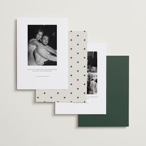 This is a pine foil stamped save the date cards with foil pressed by Kelly Watkins called stars printing on recycled smooth signature in standard