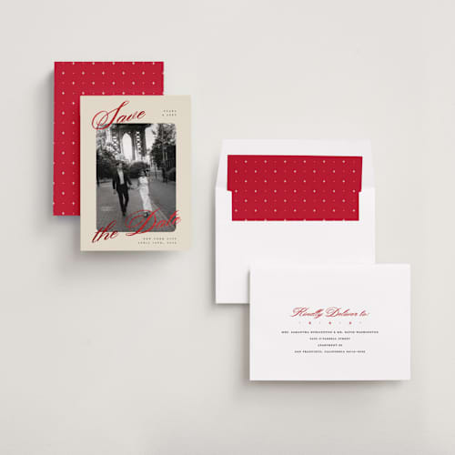 This is a buttercream foil stamped save the date cards with foil pressed by Pixel and Hank called donovan printing on recycled smooth signature in standard