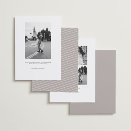 This is a pearl foil stamped save the date cards with foil pressed by Pixel and Hank called enamored printing on recycled smooth signature in standard