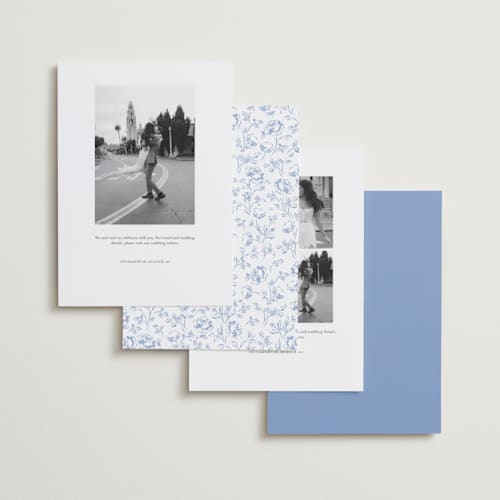 This is a sky foil stamped save the date cards with foil pressed by Robert and Stella called framed florals printing on recycled smooth signature in standard