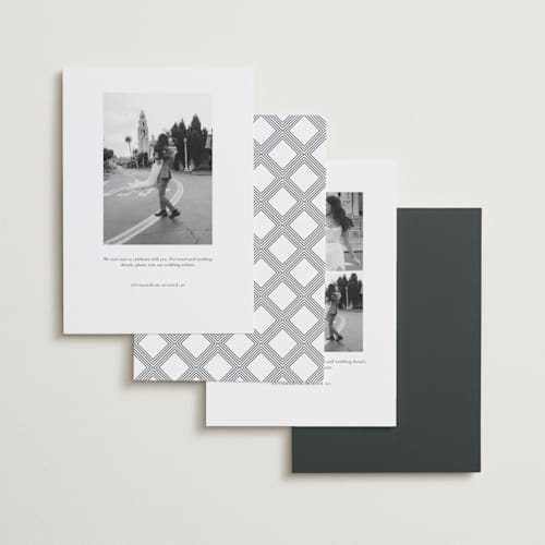 This is a ink foil stamped save the date cards with foil pressed by Kristie Kern called boucle printing on recycled smooth signature in standard