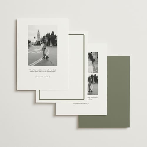 This is a moss foil stamped save the date cards with foil pressed by Megan Davis called bevel printing on signature in standard