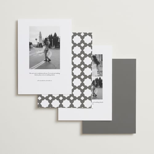 This is a quartz foil stamped save the date cards with foil pressed by Jenny Millington called scrapbook frame printing on recycled smooth signature in standard