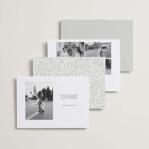 This is a lily foil stamped save the date cards with foil pressed by Orasie called bookmark a new page printing on recycled smooth signature in standard