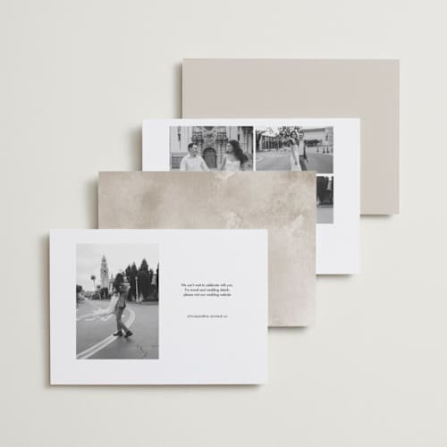 This is a quartz foil stamped save the date cards with foil pressed by Design Lotus called sway printing on recycled smooth signature in standard