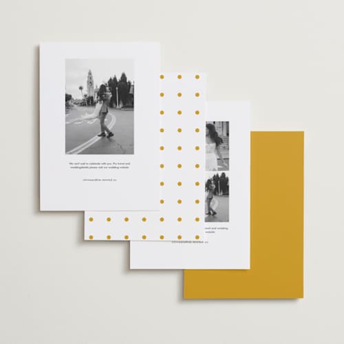 This is a quartz foil stamped save the date cards with foil pressed by Baumbirdy called spotlight printing on recycled smooth signature in standard