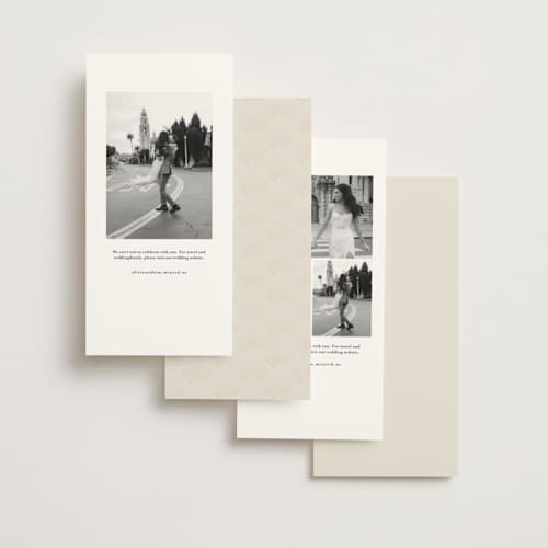 This is a sand foil stamped save the date cards with foil pressed by Hannah Bowman called simple seashell printing on signature in tall