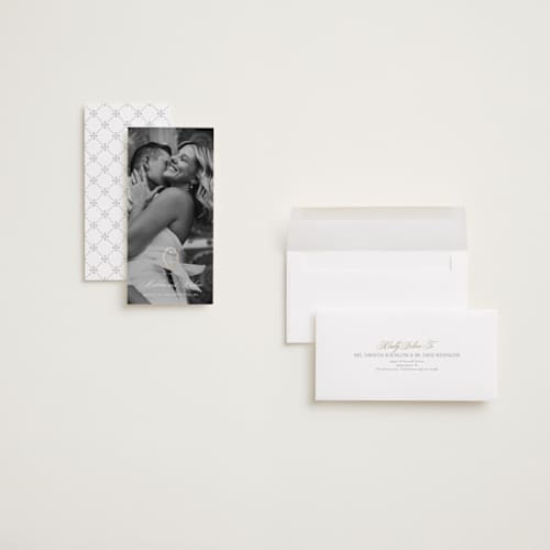 This is a ivory foil stamped save the date cards with foil pressed by Ashlee Townsend called monatuk printing on recycled smooth signature in tall