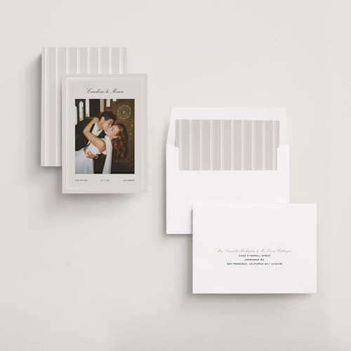 This is a shell save the date with gloss press by Kelly Watkins called glossy frame printing on signature in standard